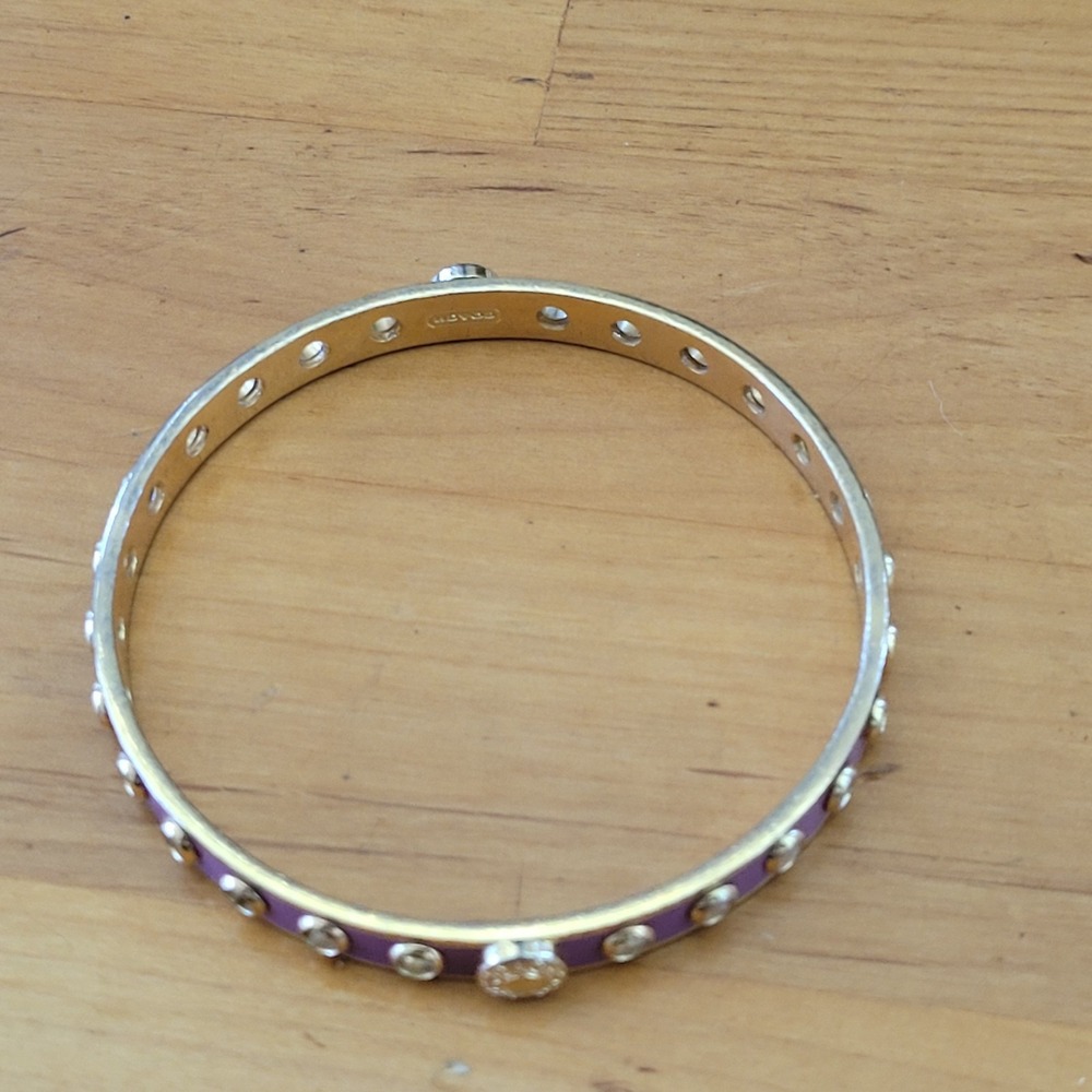 Vintage COACH Gold Tone Enamel Grommet Rivet Bangle Purple Pink - Picture 7 of 8